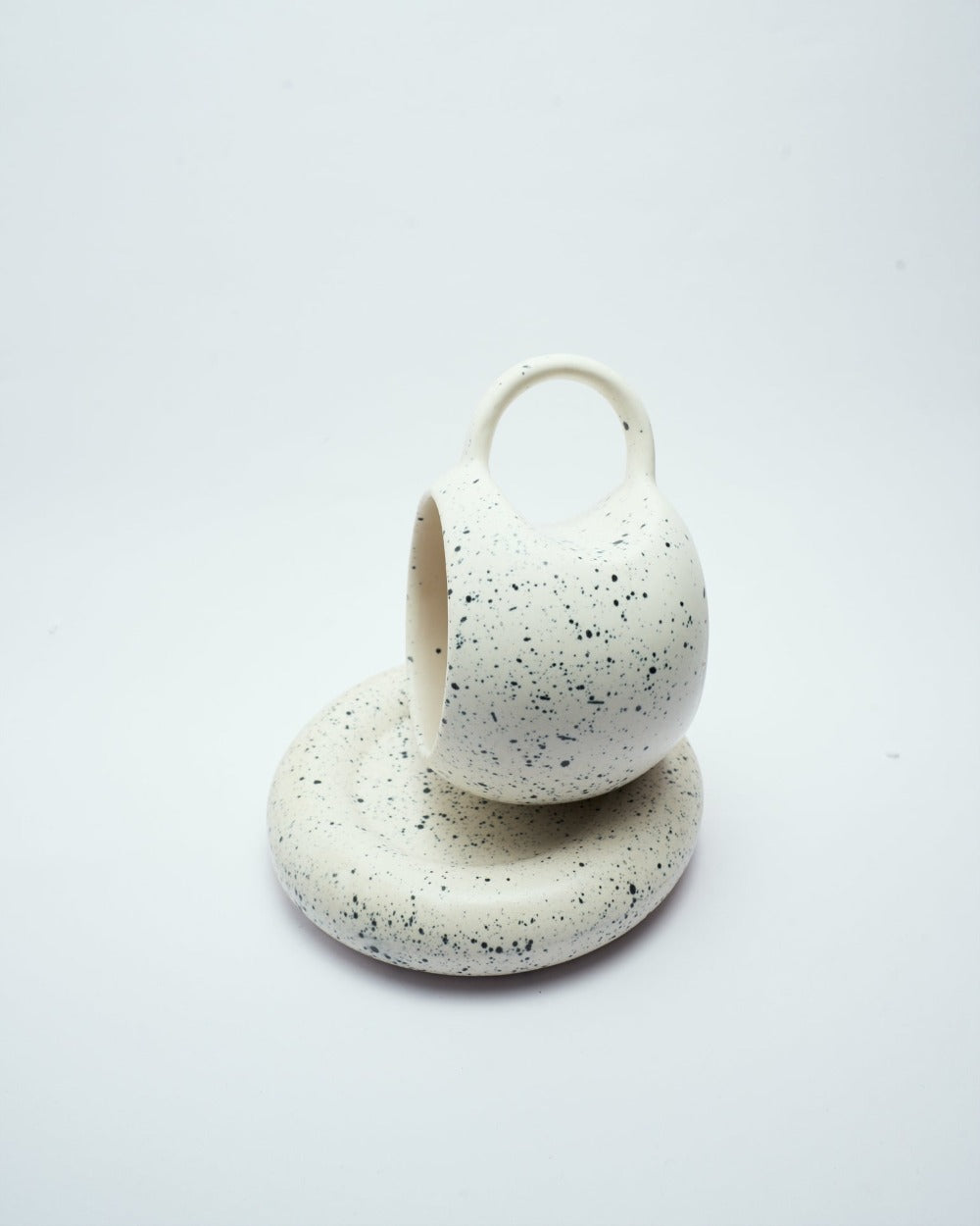 cavity mug and saucer set speckled white