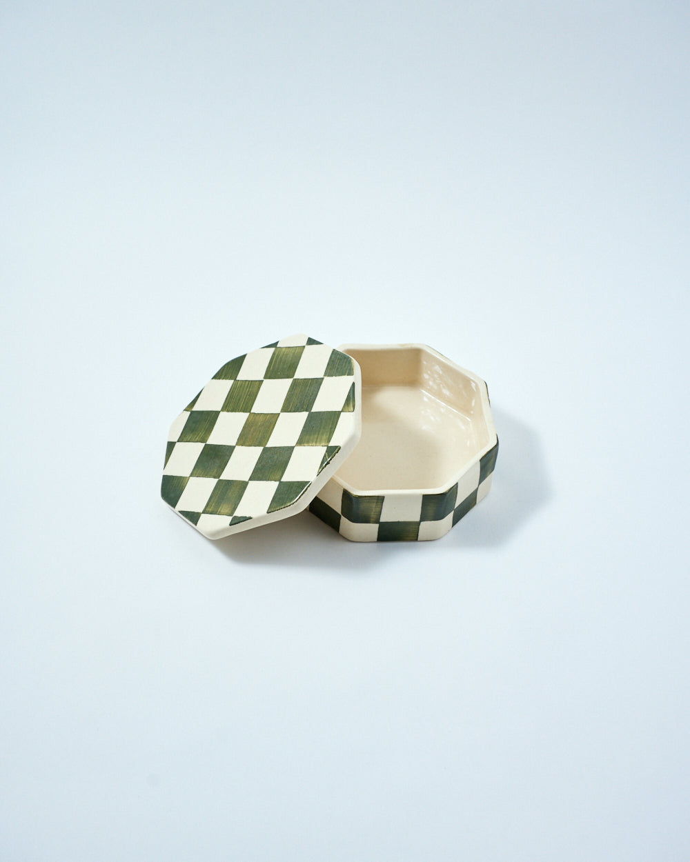 ceramic box with lid checkered design