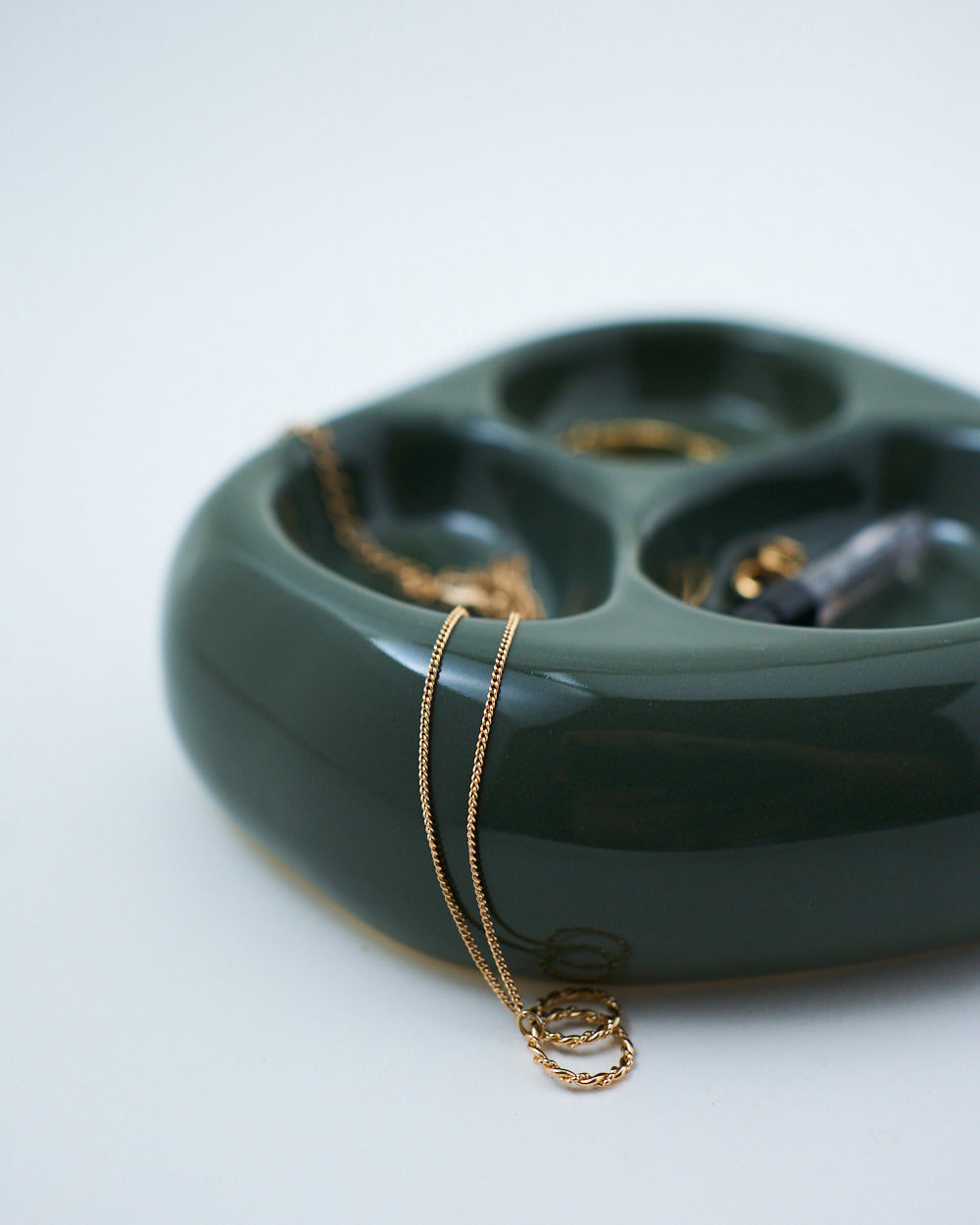 olive green ceramic trinket tray