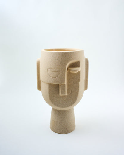 ceramic abstract face vase beige