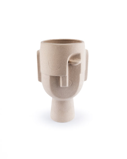 ceramic abstract face vase in beige