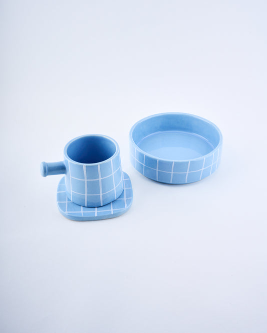 Breakfast bowl & mug set - Chequered