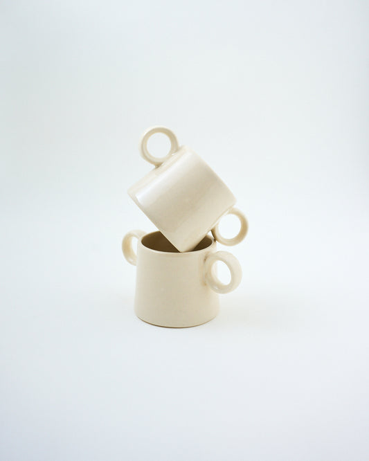 ceramic double handle coffee mug