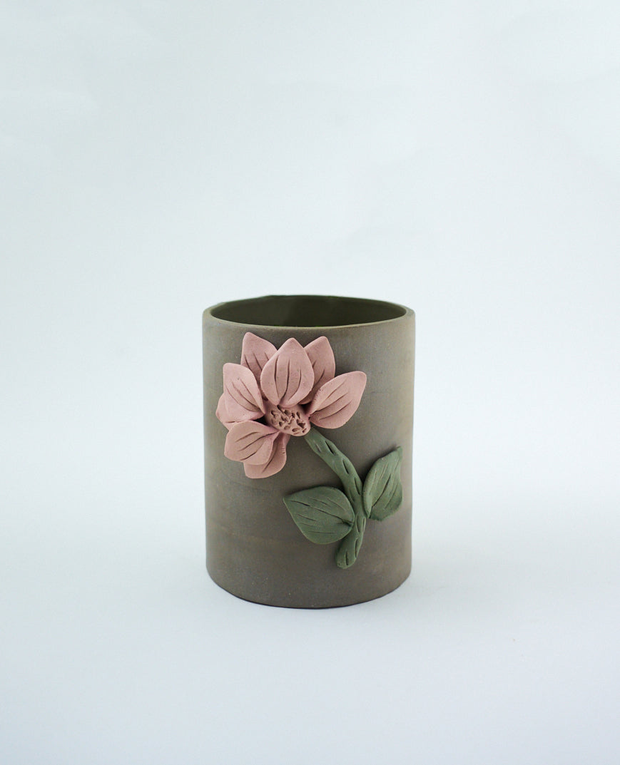 ceramic indoor pipe planter handmade with flower