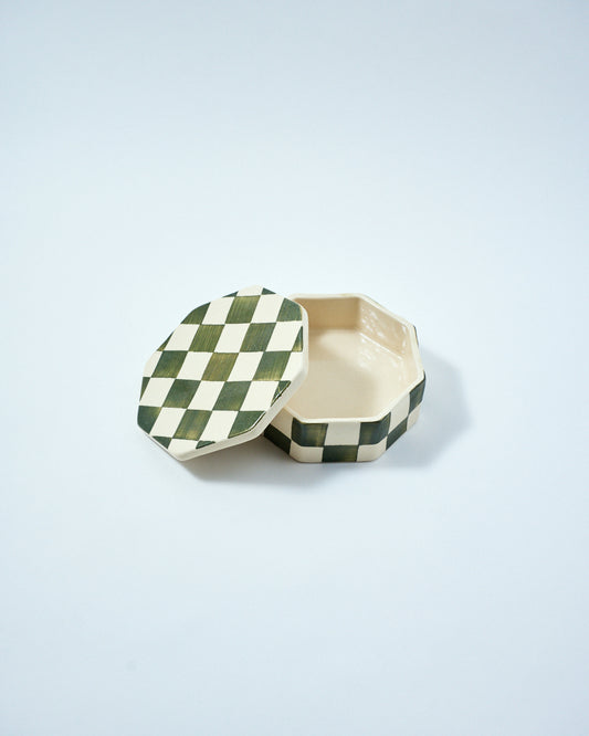 ceramic box with lid checkered design