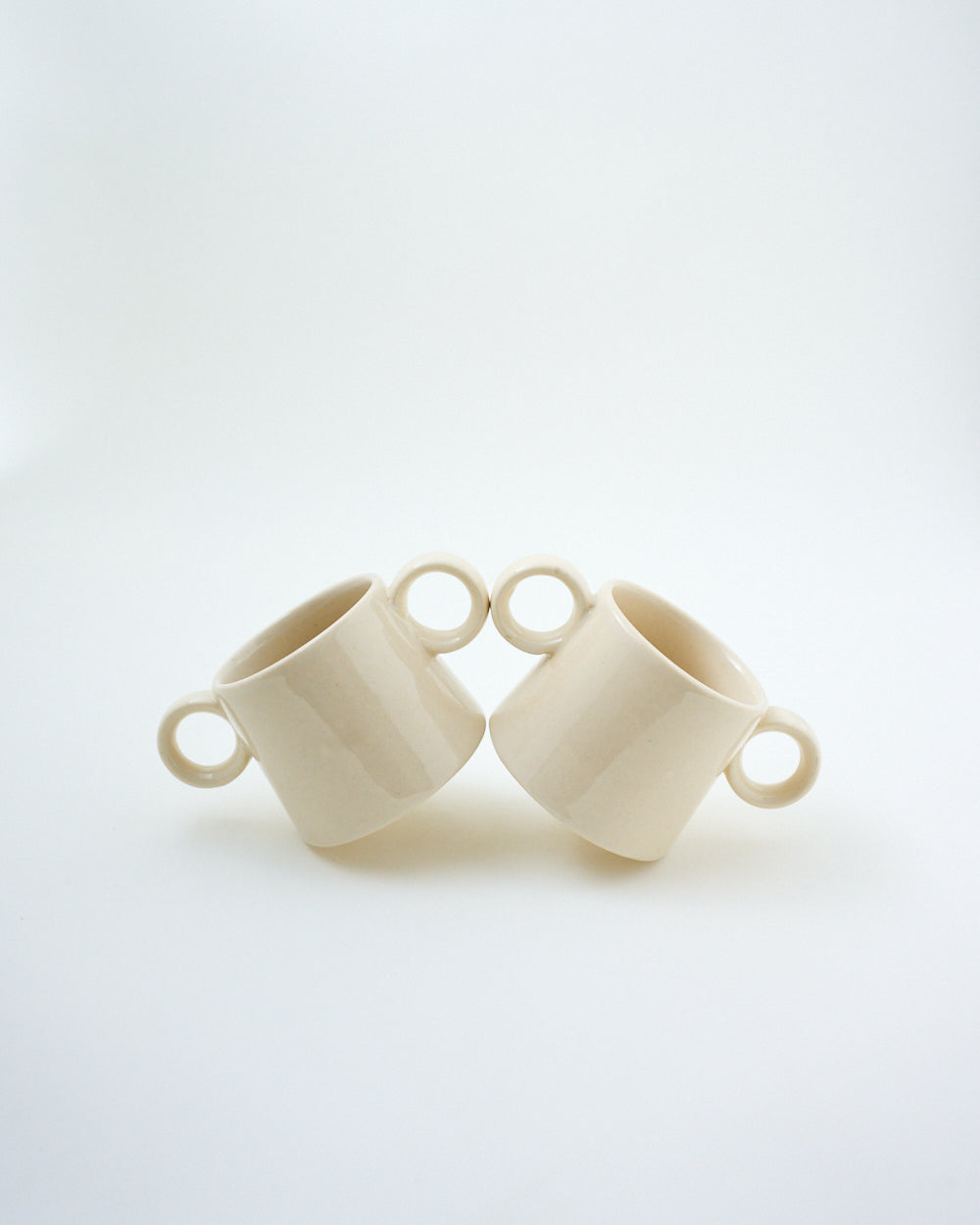 unique double handle ceramic coffee mug